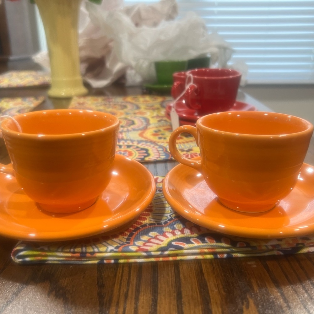 Fiestaware Orange Teacup and Saucer Set